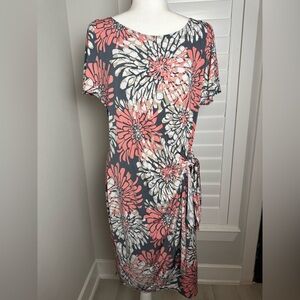Robbie Bee Floral Pink/coral white and Gray Sarong Dress Short Sleeve size L